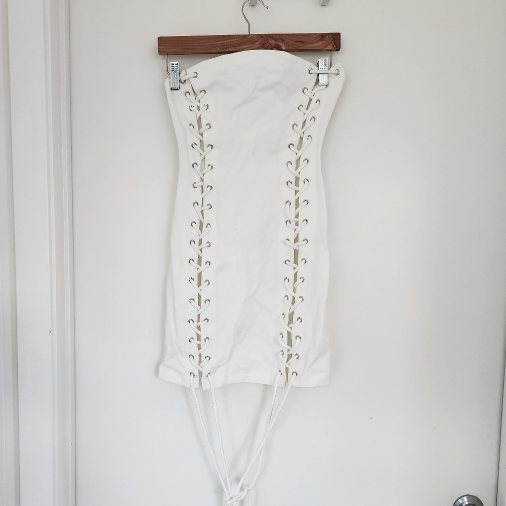 AMY LYNN Lace-up stretch-woven blend mini dress XS